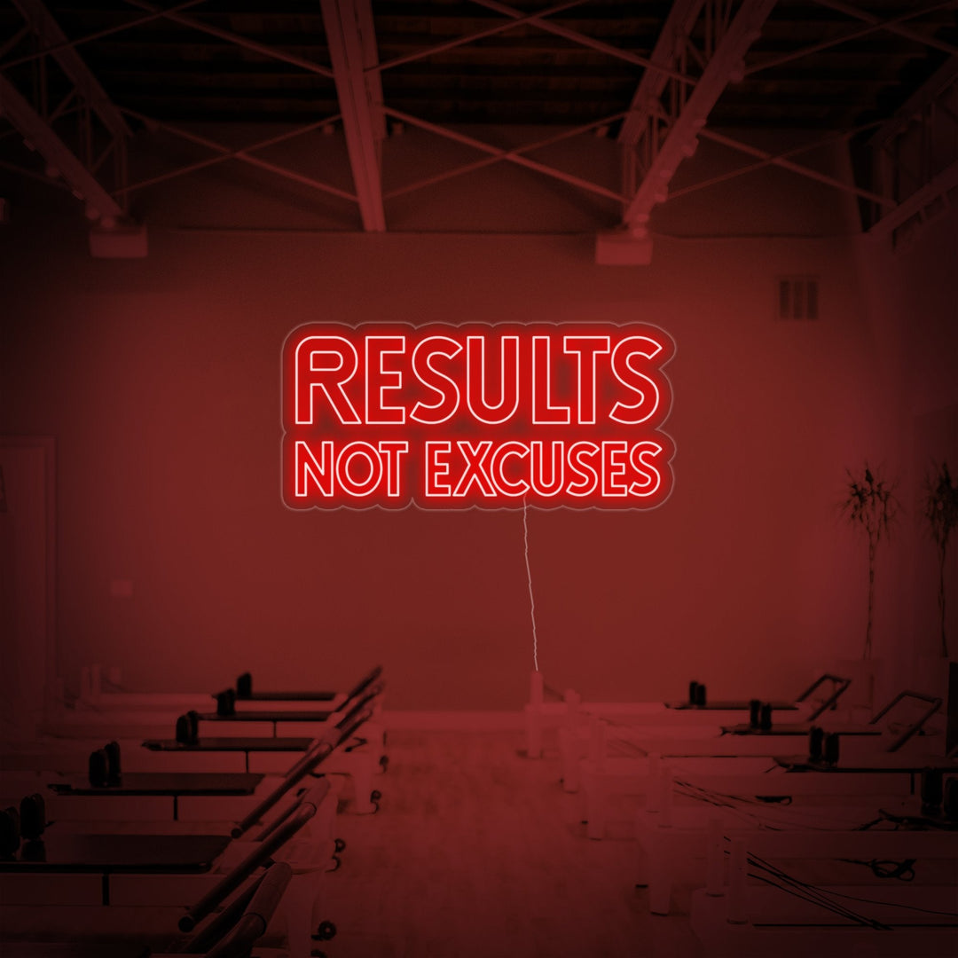 "Results Not Excuses, Gymdekor, Gym Sitater, Fitness Sitater, Treningssitater" Neonskilt