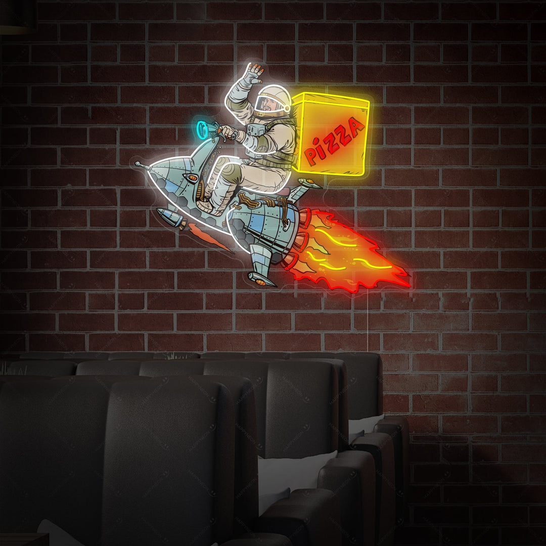 "Astronaut som leverer pizza" Neonskilt