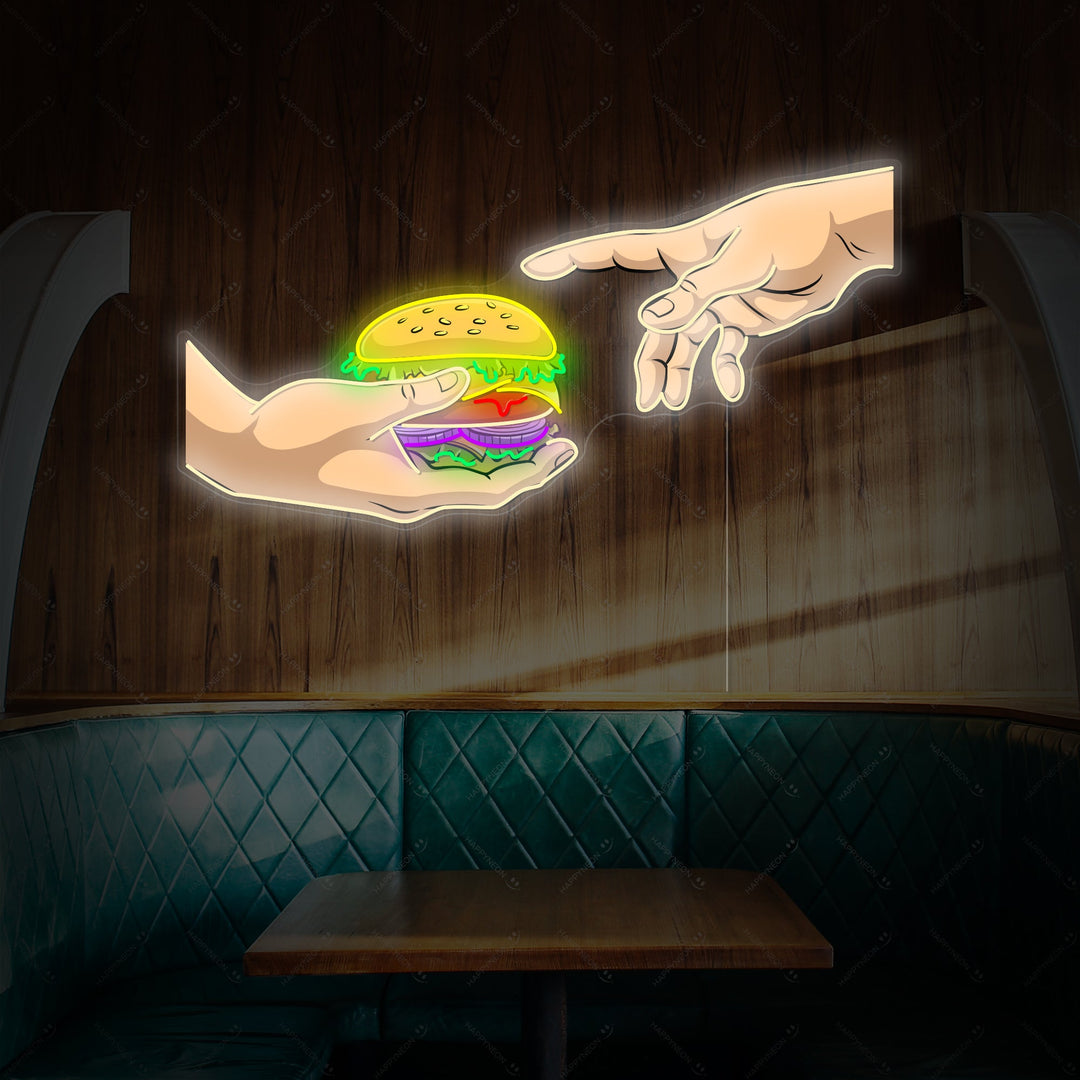 "hender med burger" Neonskilt