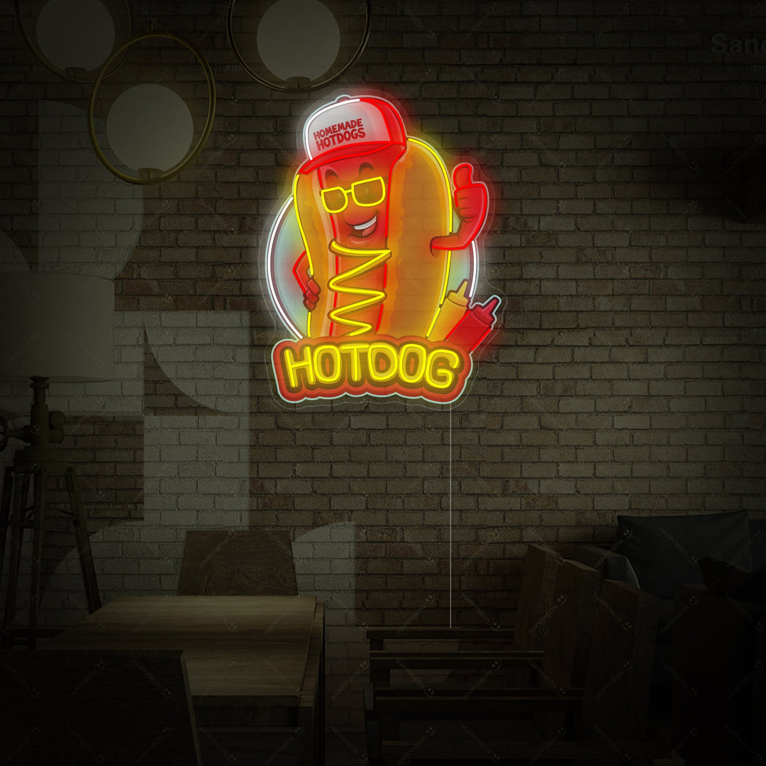 "Hotdog maskot" Neonskilt