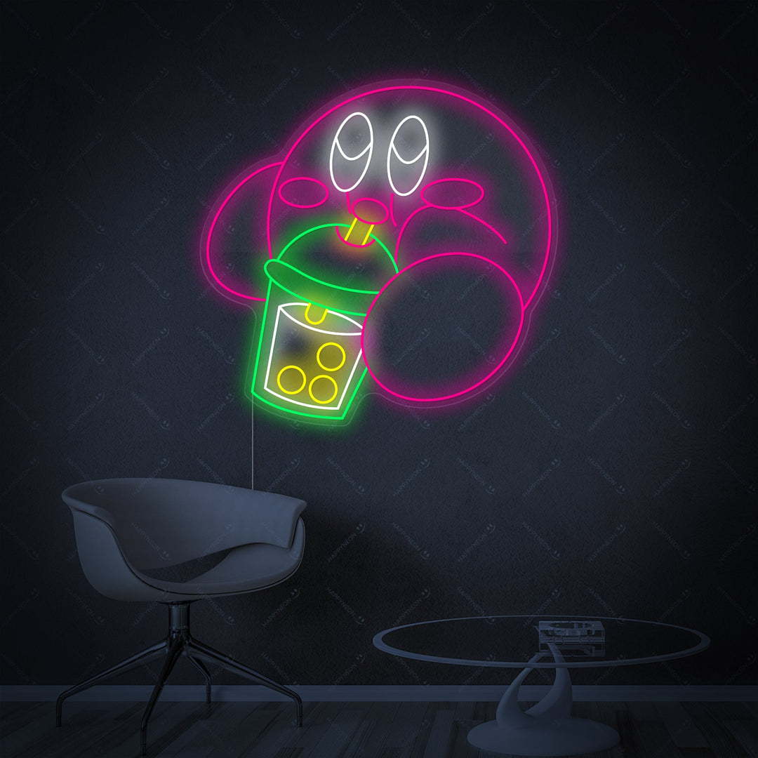 "Kirby drikker Boba-te" Neonskilt