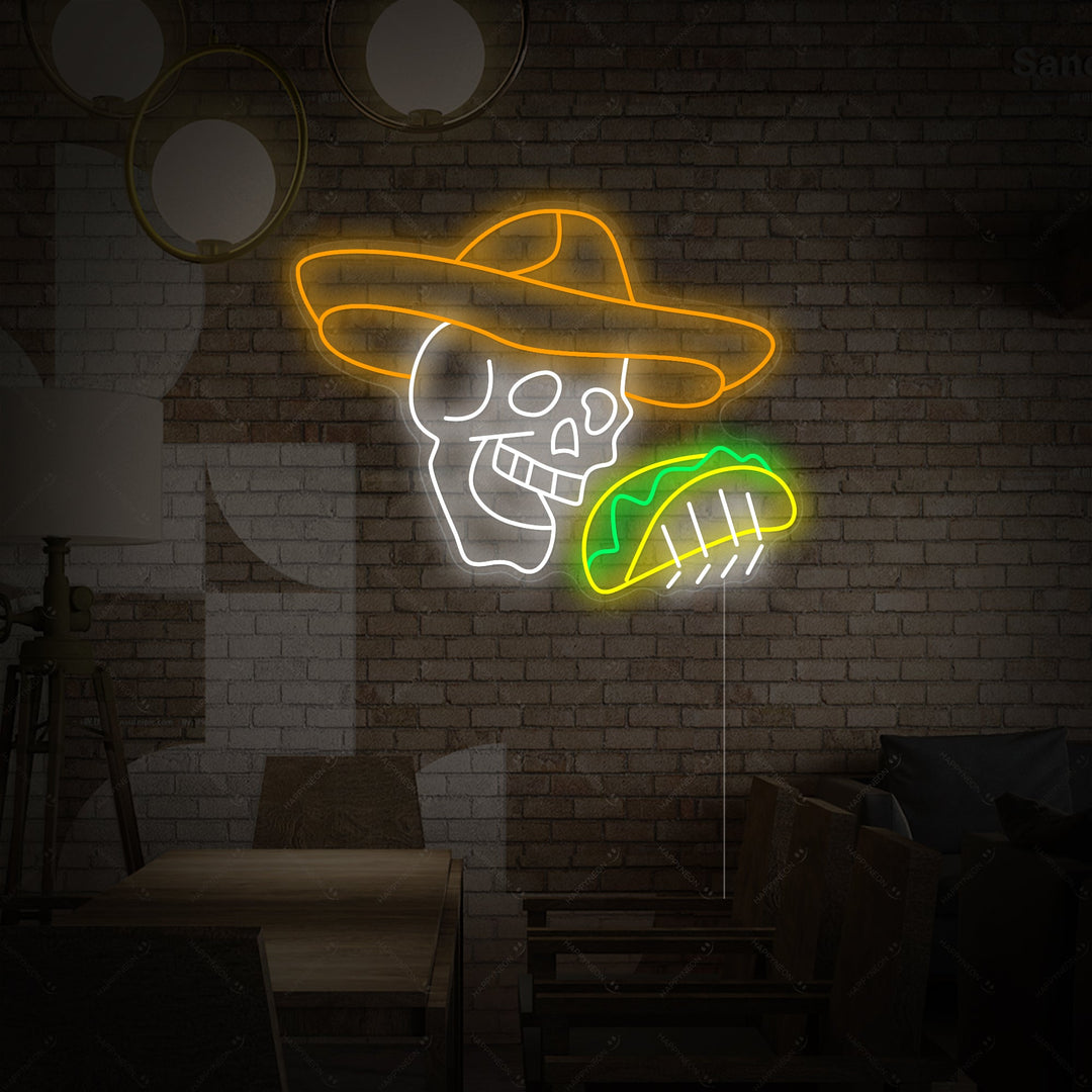 "Hodeskalle med taco" Neonskilt