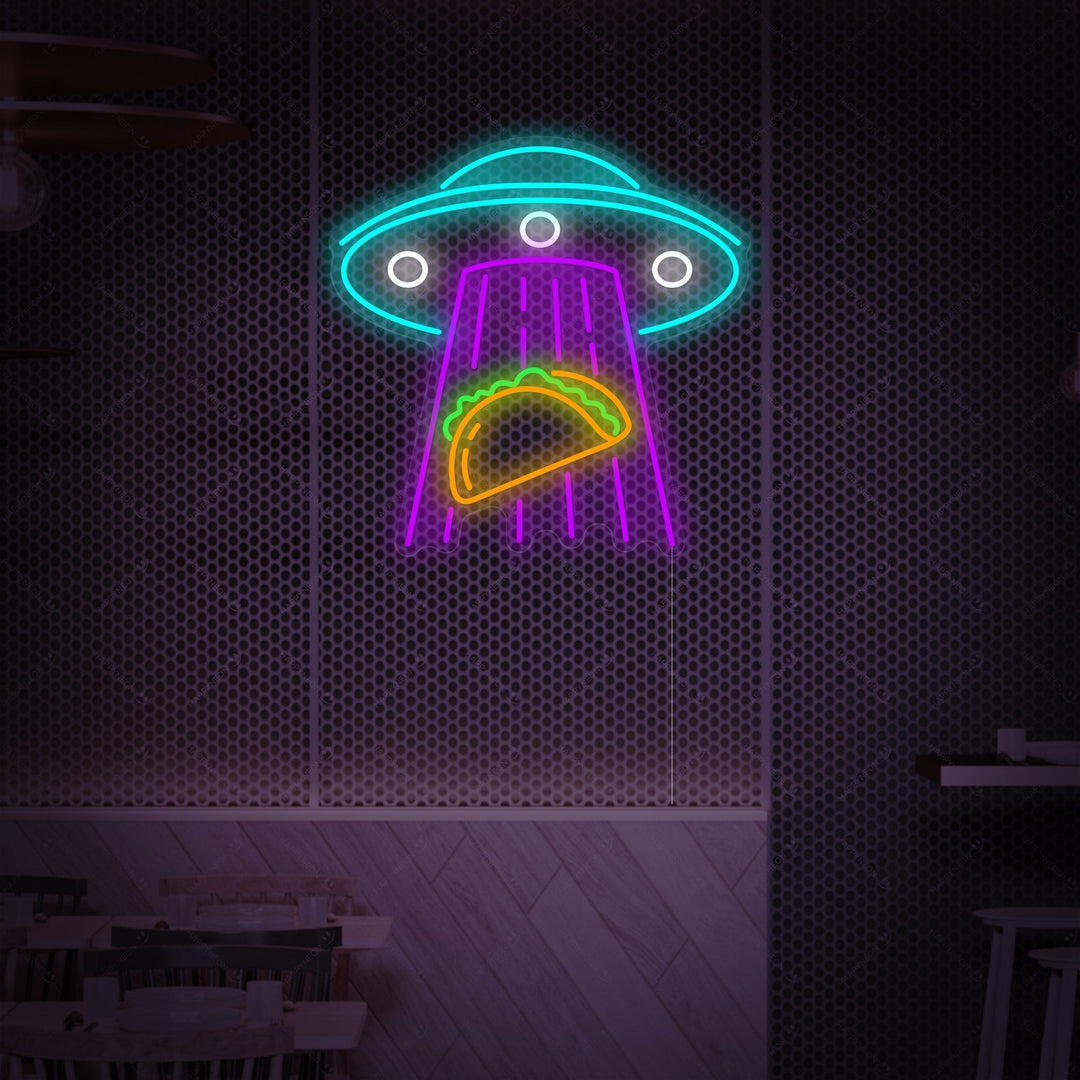 "Ufo-bortfører taco" Neonskilt
