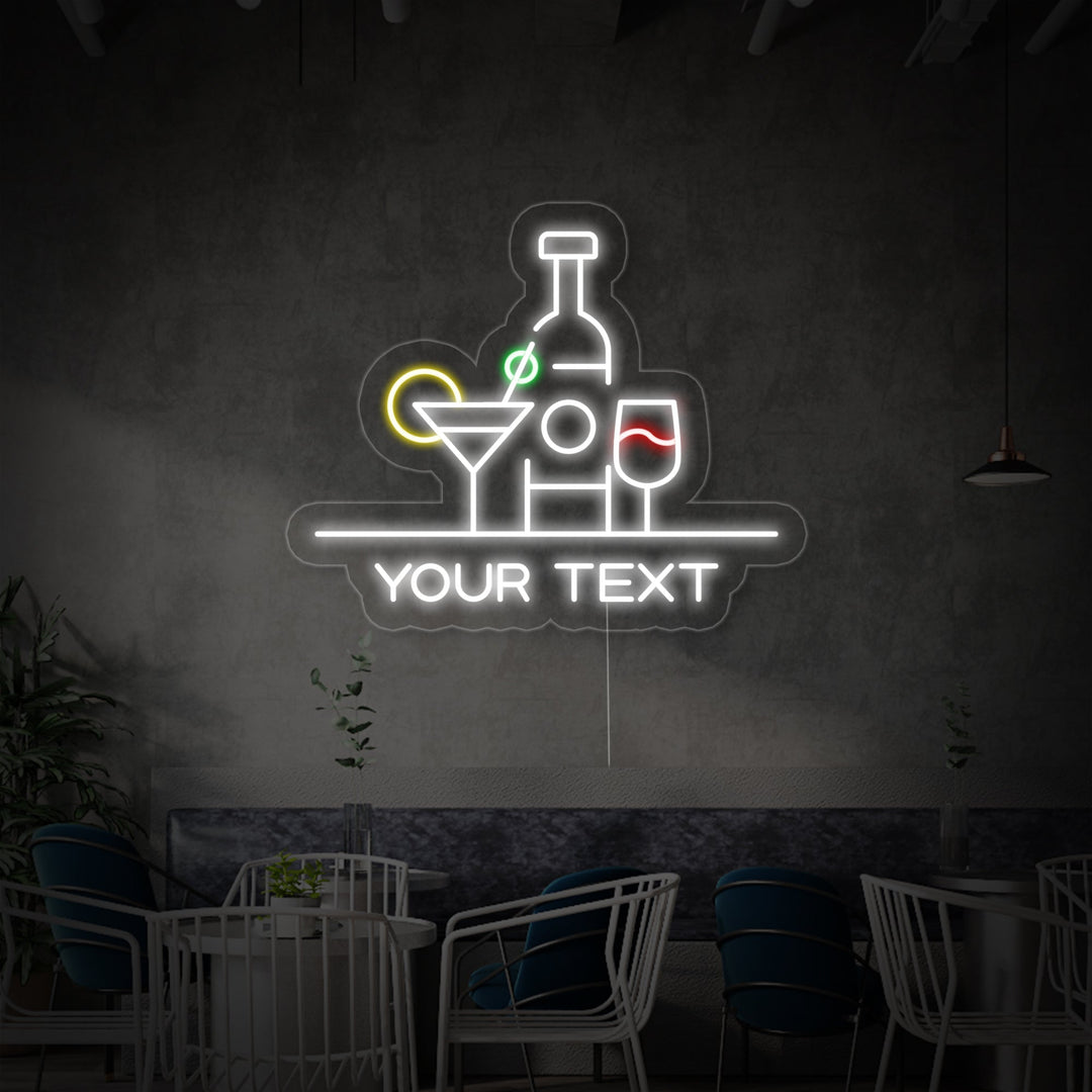 "Flasker, Coctails, Bar" Neonskilt