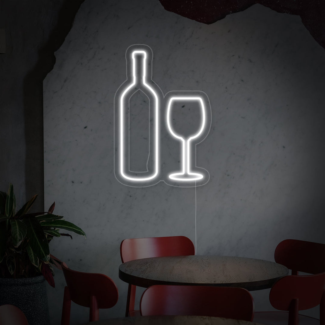 "Vinflaske, Vinglass" Neonskilt