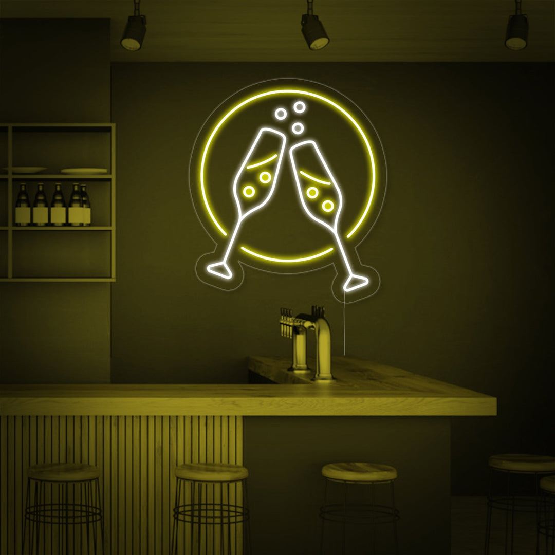 "Champagneglass, Skål" Neonskilt