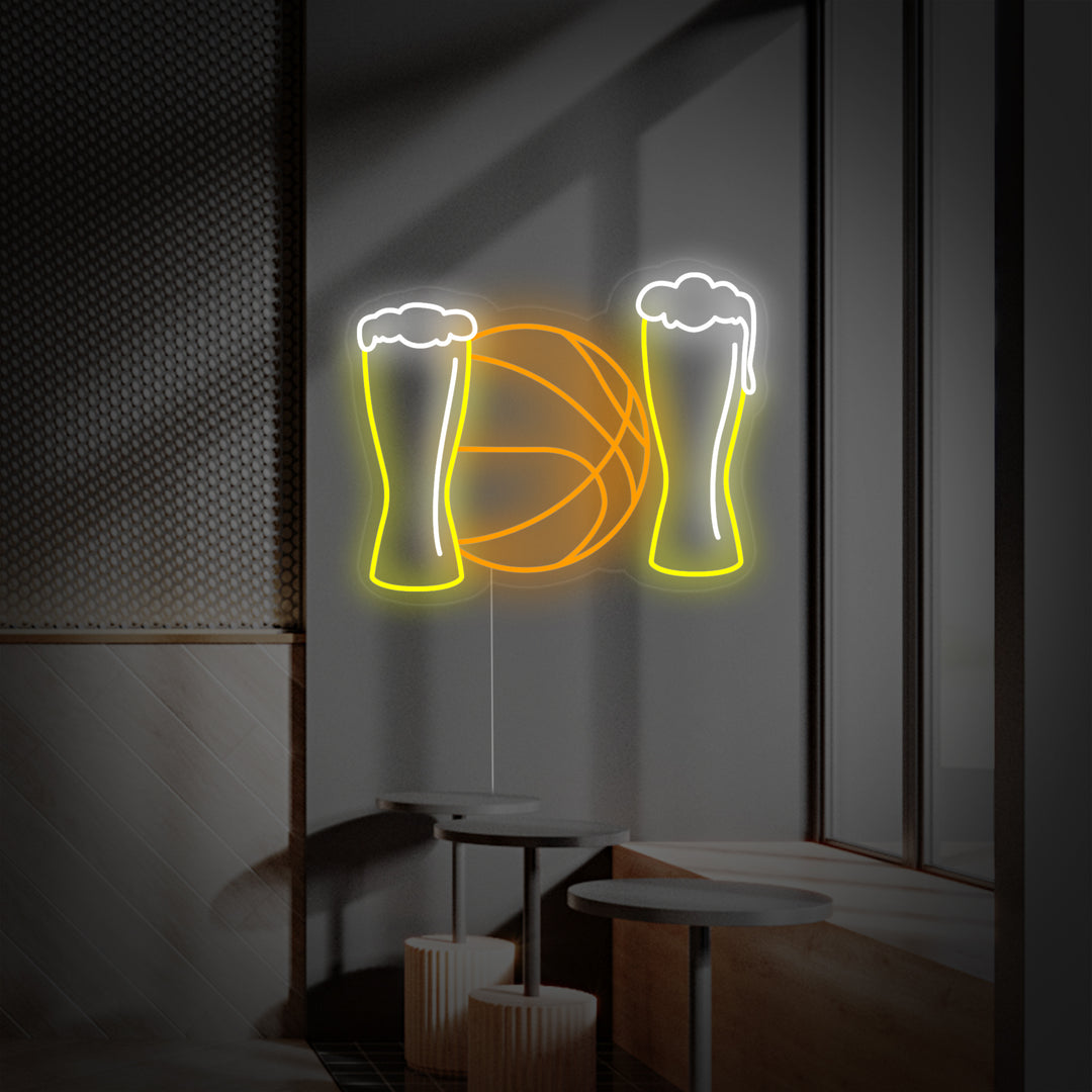 "Kald Øl Og Basketball" Neonskilt