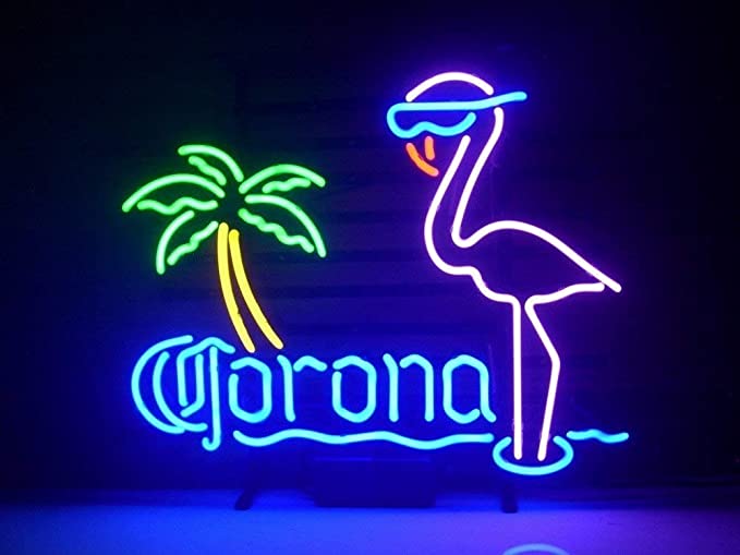 "Rosa Flamingo Palme Ølbar" Neonskilt