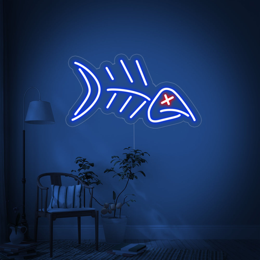 "Fisk, Fiskebein" Neonskilt