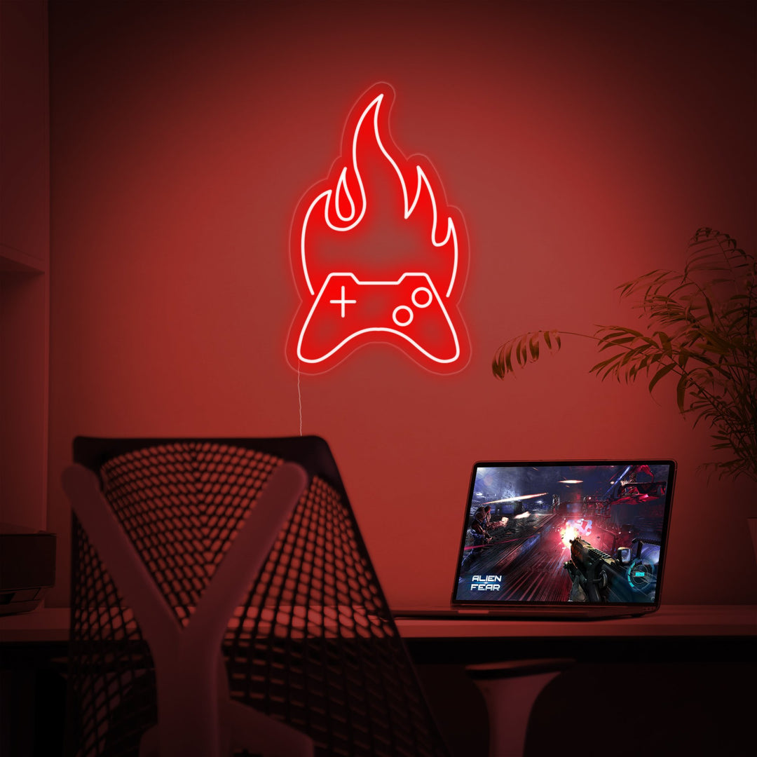 "Spillkontroller, Ild, Gamer Dekor" Neonskilt
