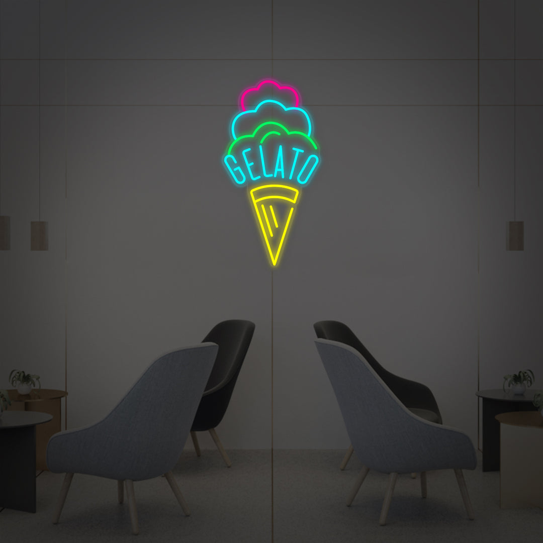 "Gelato, Iskrem" Neonskilt