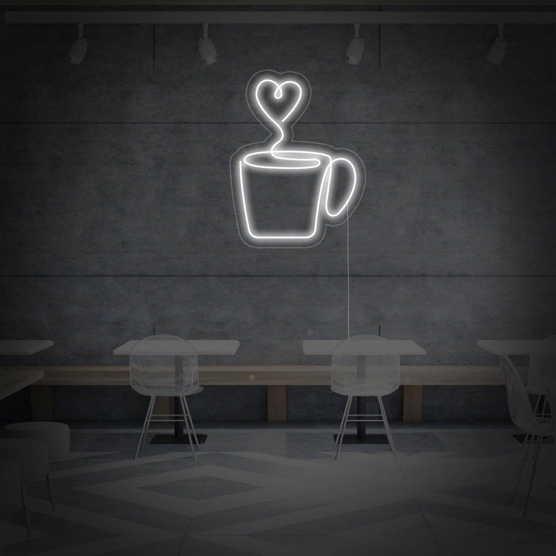 "Hjerteformet, Kaffekopp" Neonskilt