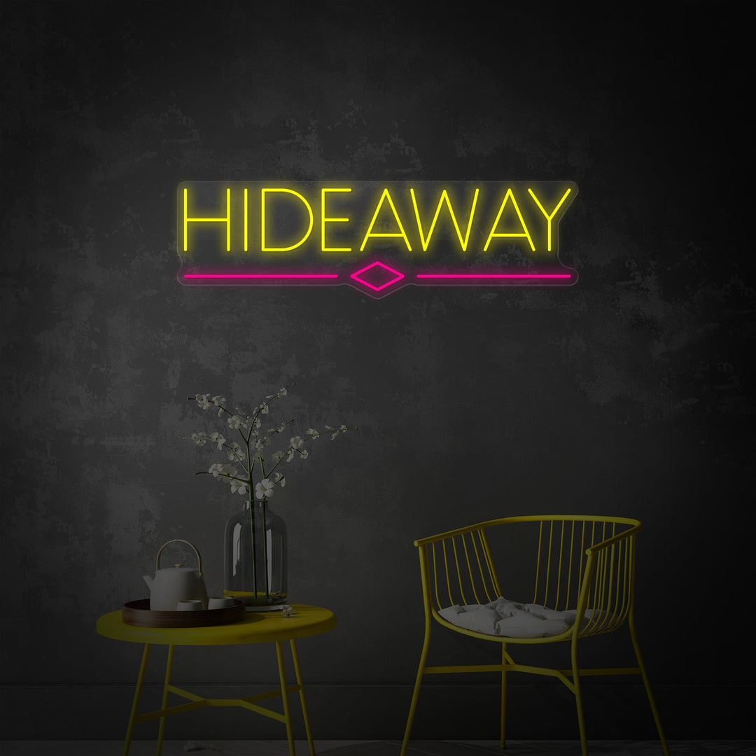 "Hideaway, ølbarflagg" Neonskilt