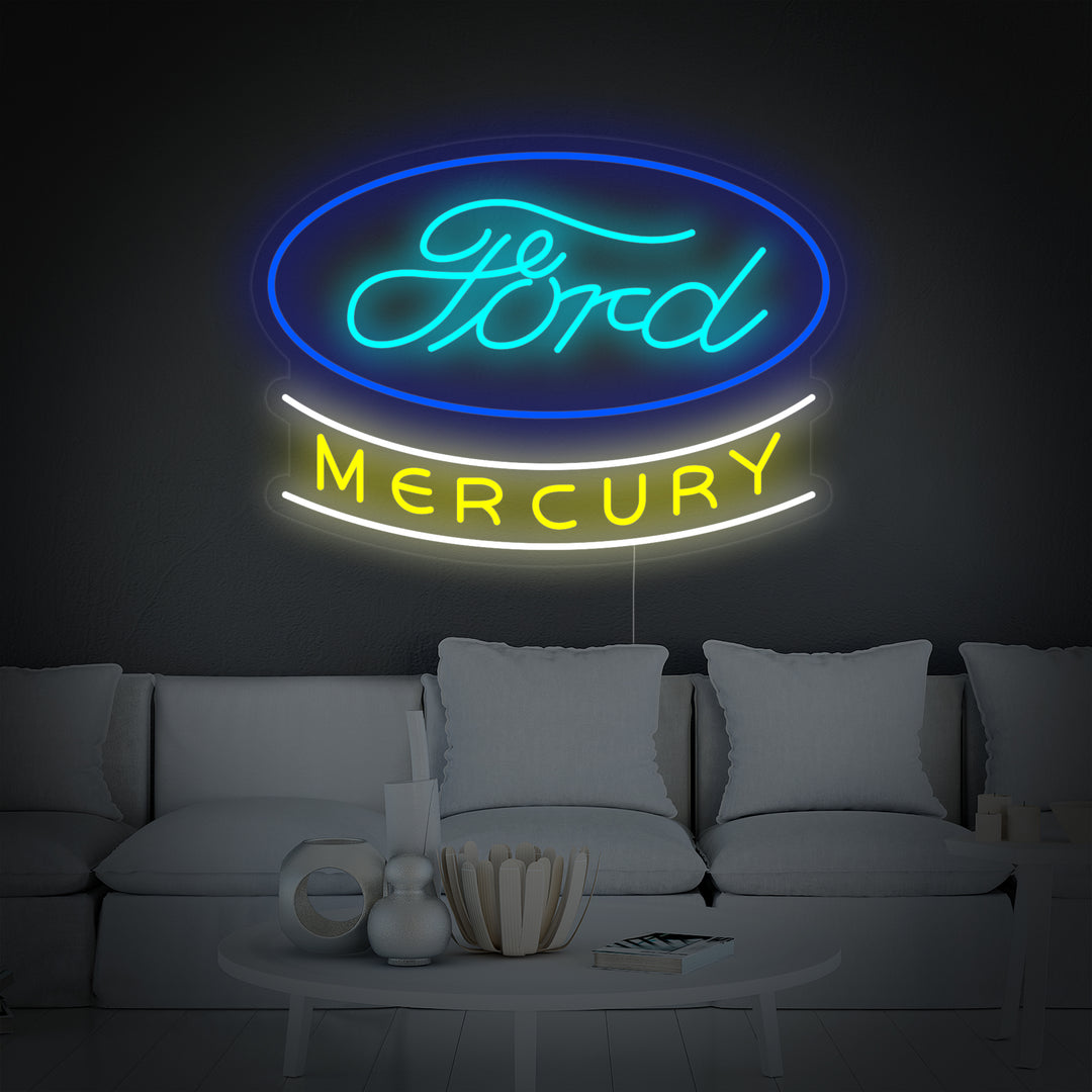 "Mercury, Billogo" Neonskilt