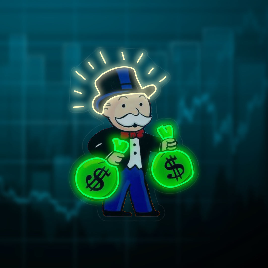 "Monopolmann Med Pengesekk" Neonskilt