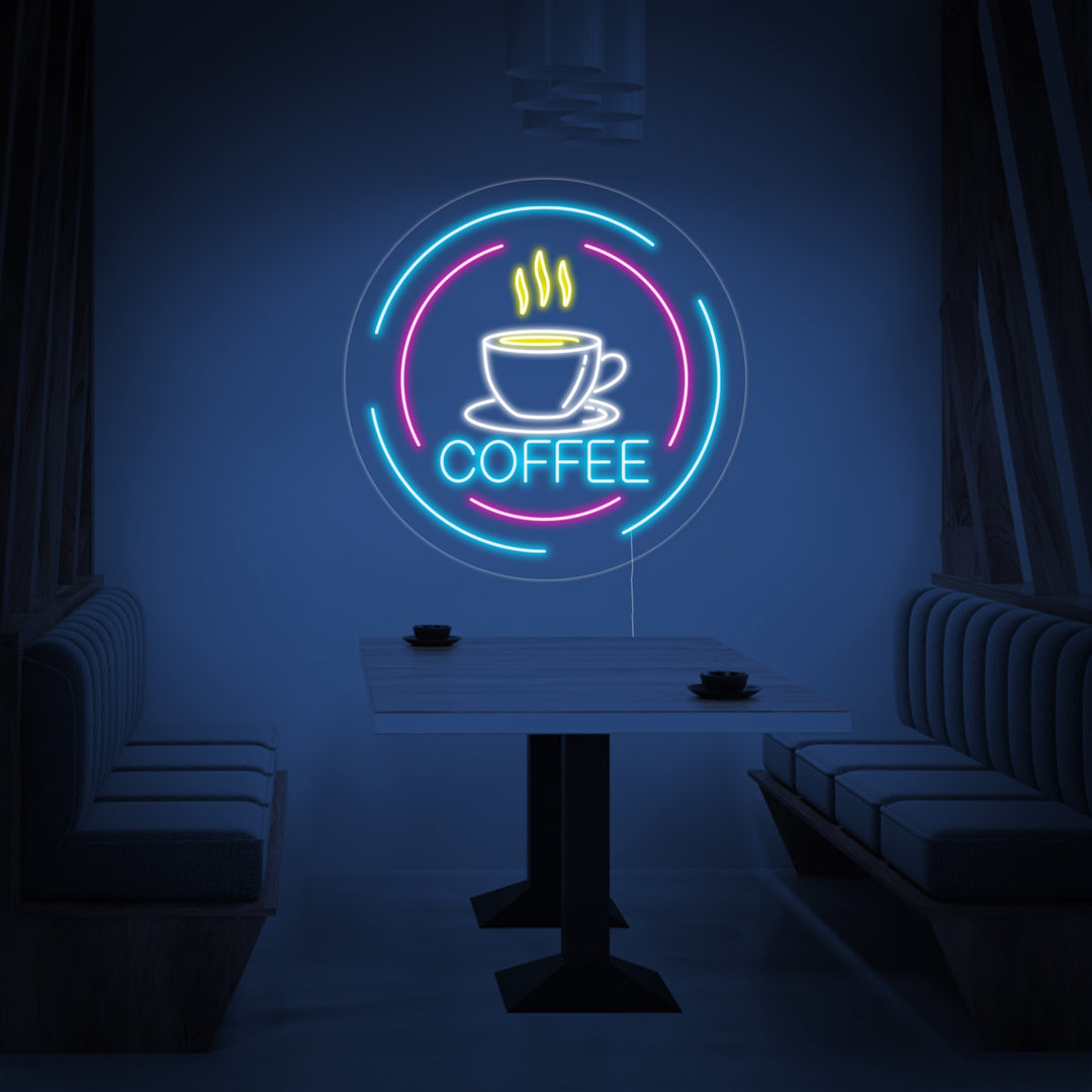"Coffee-Bokstaver, Kaffekopp I Sirkler" Neonskilt