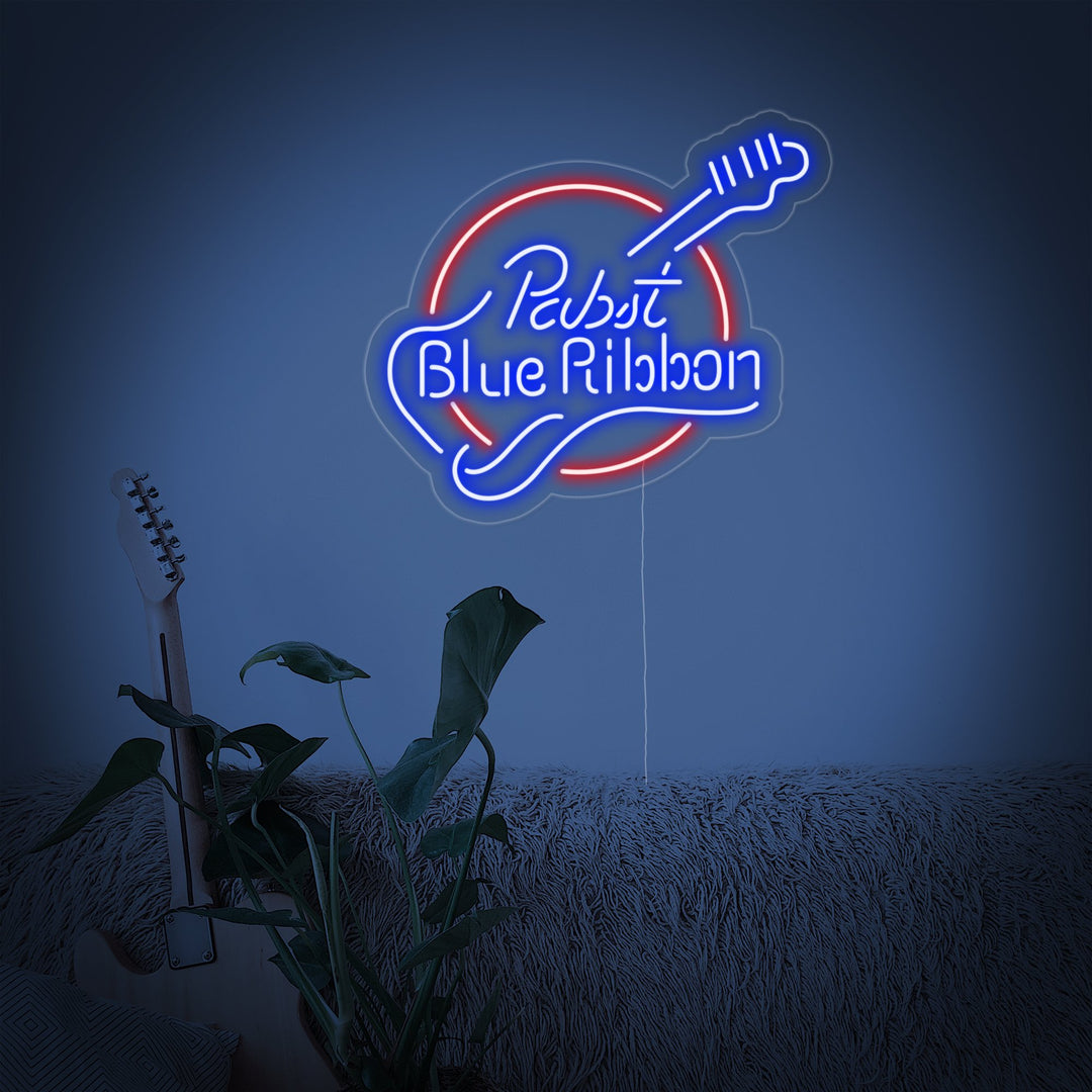 "Pabst Blue Ribbon, Gitar" Neonskilt