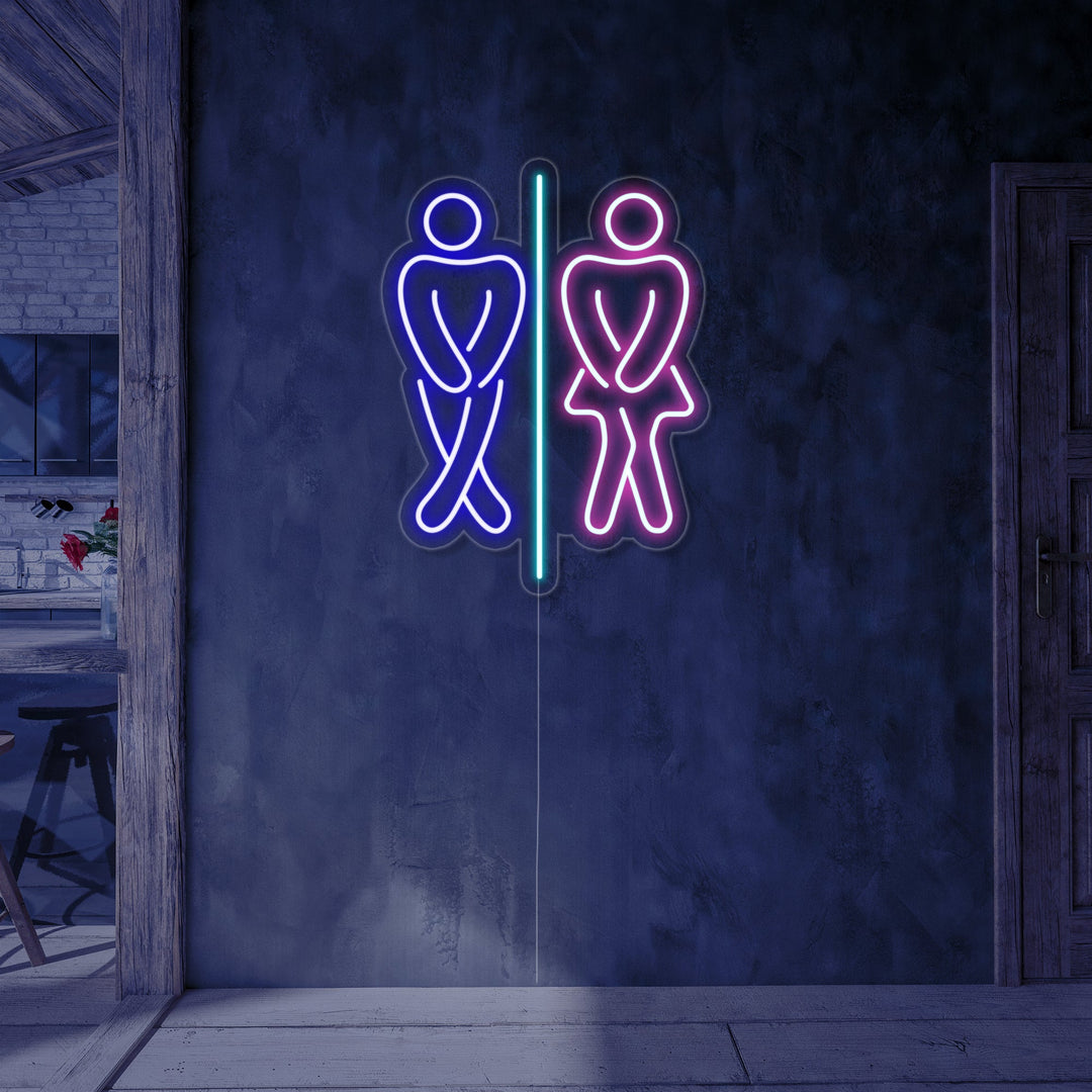 "Toalett, Gutt, Jente, Toalett" Neonskilt