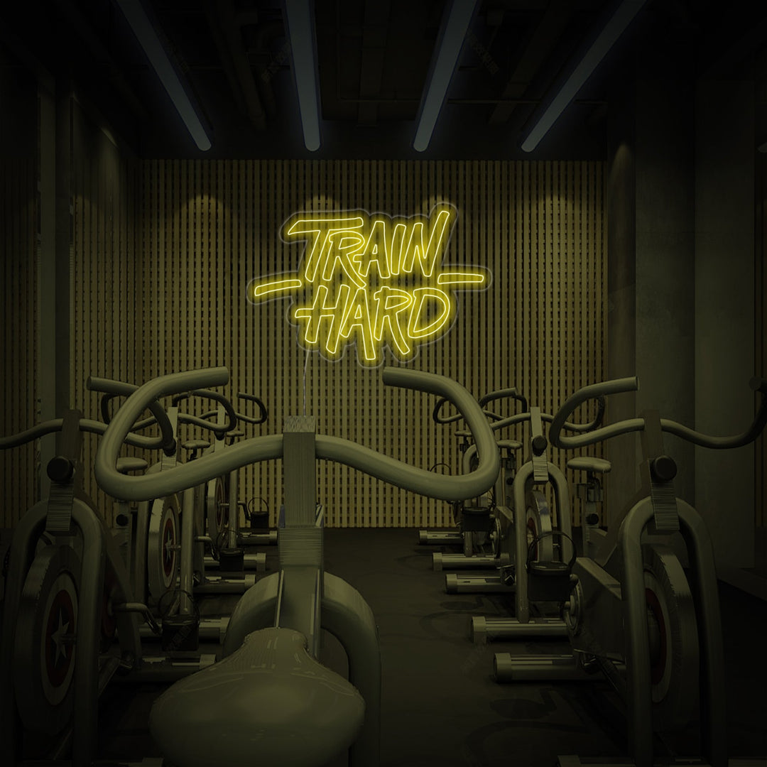 "Train Hard, Treningsstudio Dekor, Treningsstudio Sitater, Fitness Sitater, Trening Sitater" Neonskilt