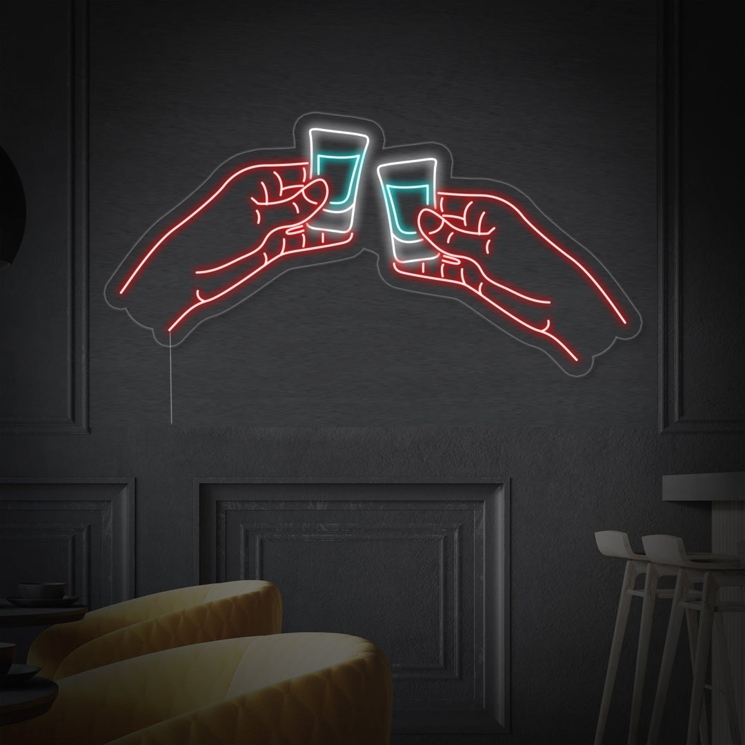 "To Hender Som Klirrer Med Vodka- Eller Tequila-Shots Bar" Neonskilt