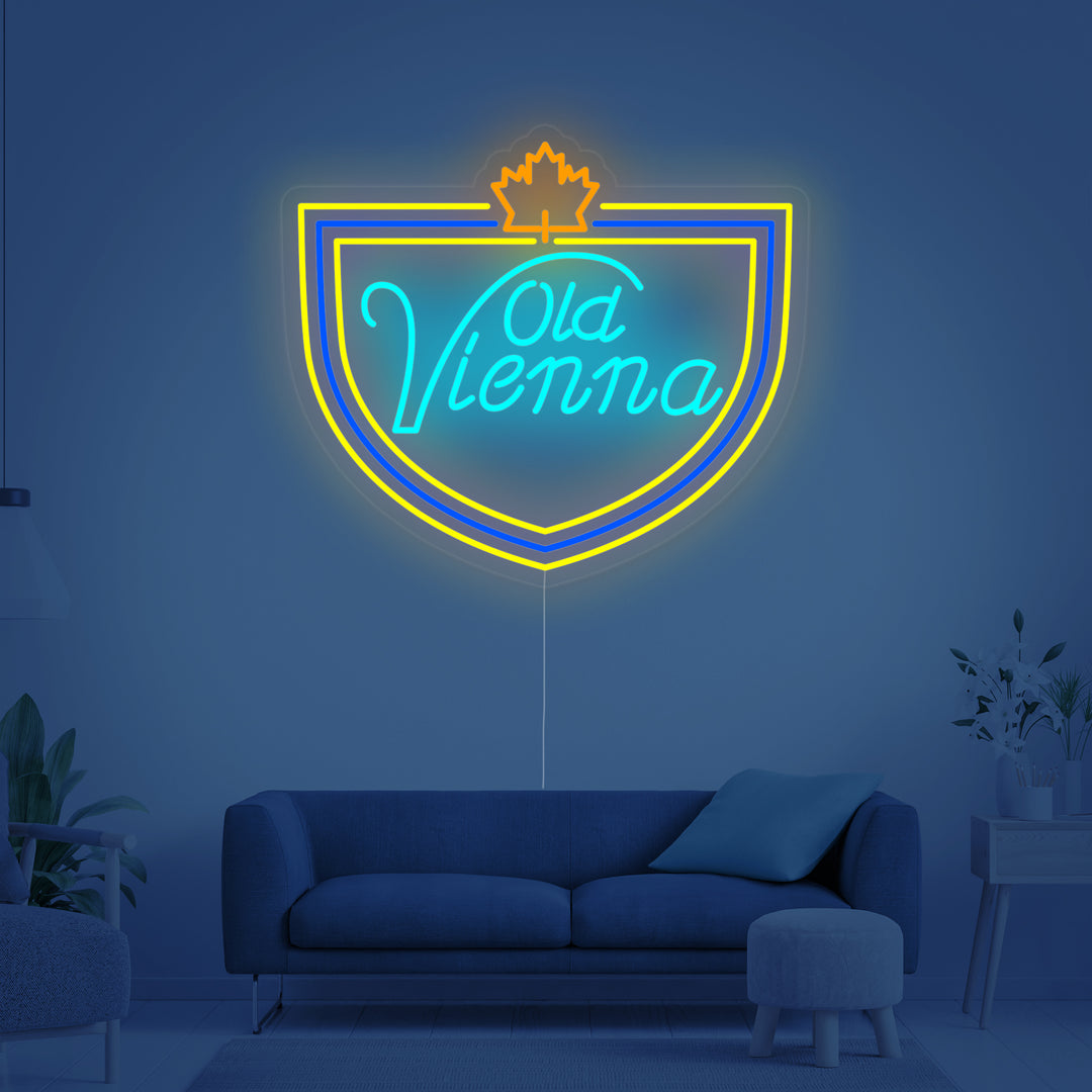 "lagerøl, flott kanadisk øl, Old Vienna" Neonskilt