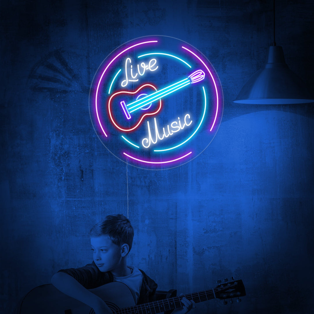 "Live Music, Gitarer" Neonskilt