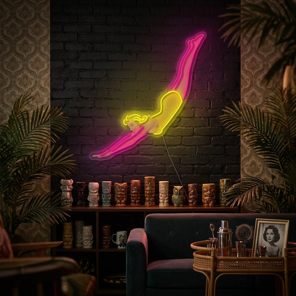 "Retro Dykkerdame" Neonskilt