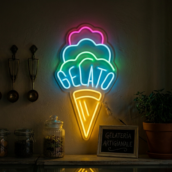 "Gelato, Iskrem" Neonskilt