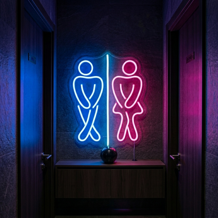 "Toalett, Gutt, Jente, Toalett" Neonskilt