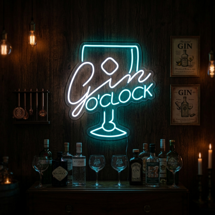 "Gin Oclock Glass" Neonskilt