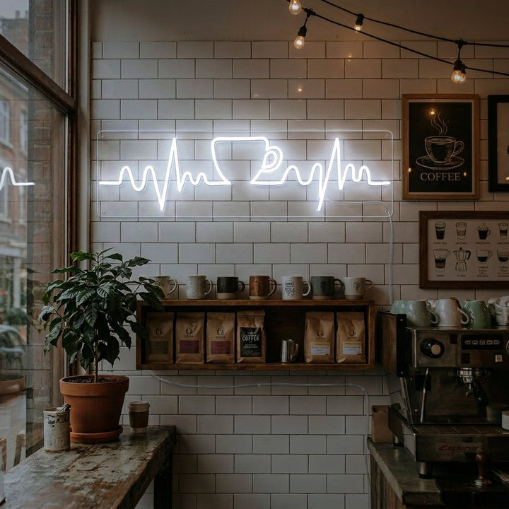 "Kaffe Hjerterytme" Neonskilt