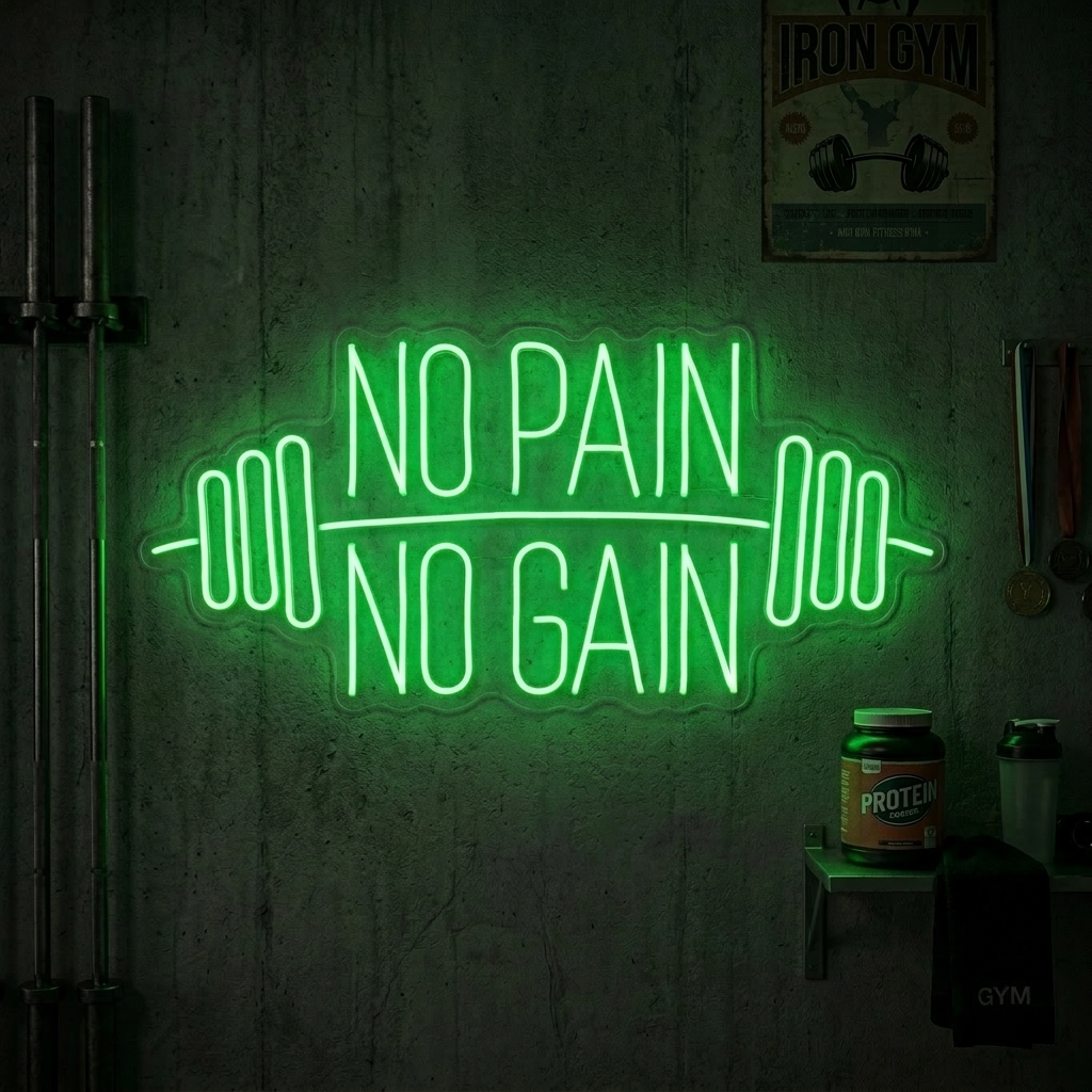 "No Pain No Gain" Gym Dekor, Fitness Sitater, Trenings Sitater Neonskilt