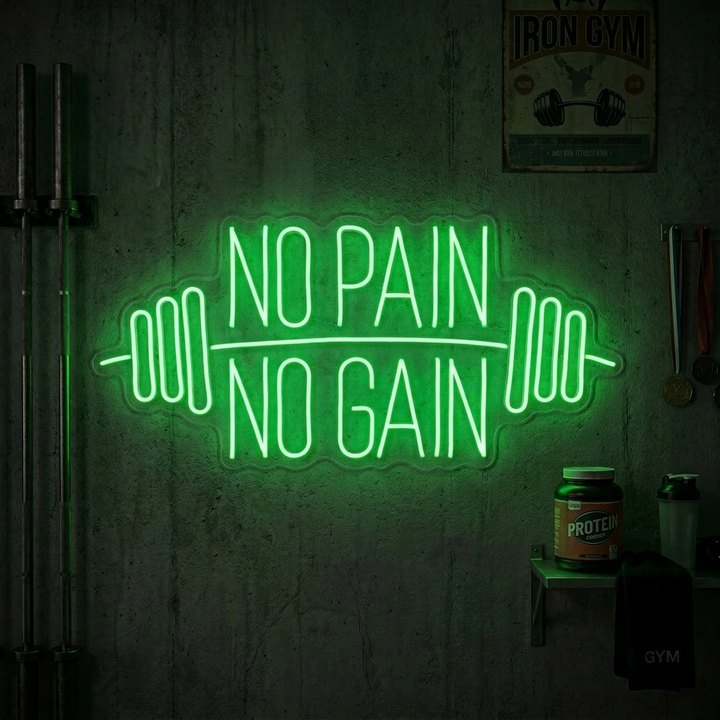 "No Pain No Gain" Gym Dekor, Fitness Sitater, Trenings Sitater Neonskilt