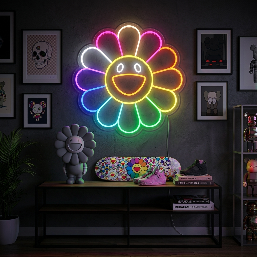 "Regnbue Blomst" Neonskilt