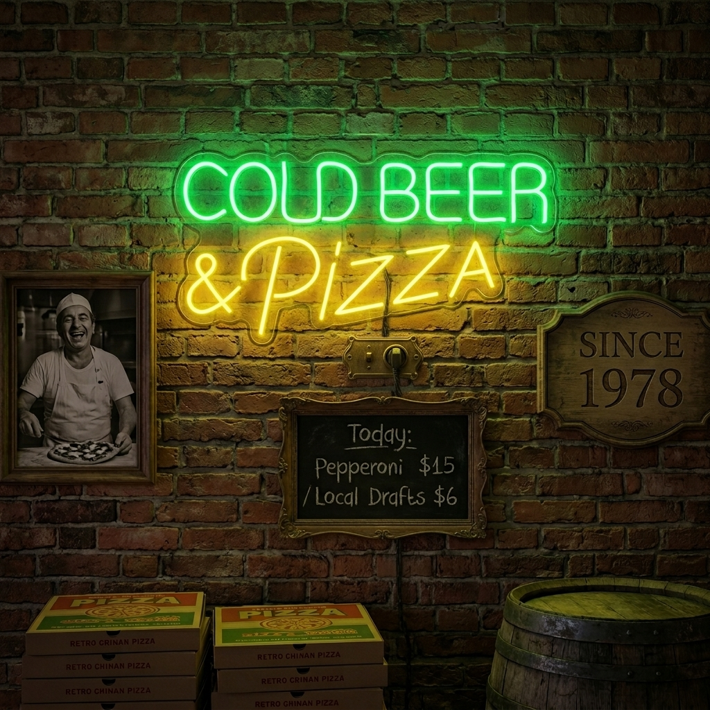 "Cold Beer Pizza" Neonskilt