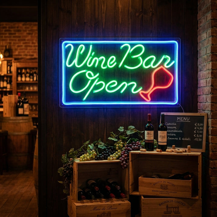 "Wine Bar Open" Neonskilt