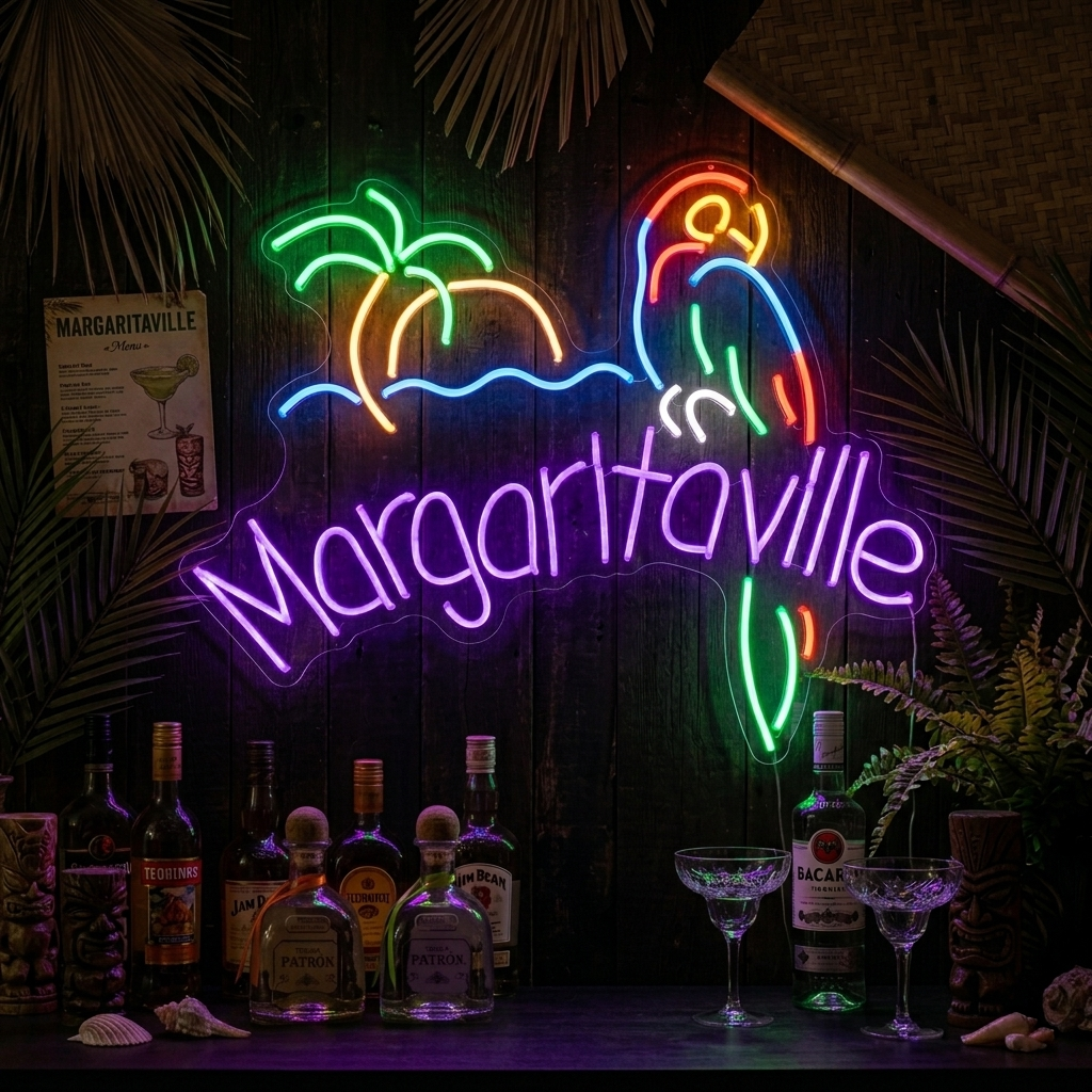 "Jimmy Buffett Margaritaville Paradise Papegøye Øl" Neonskilt