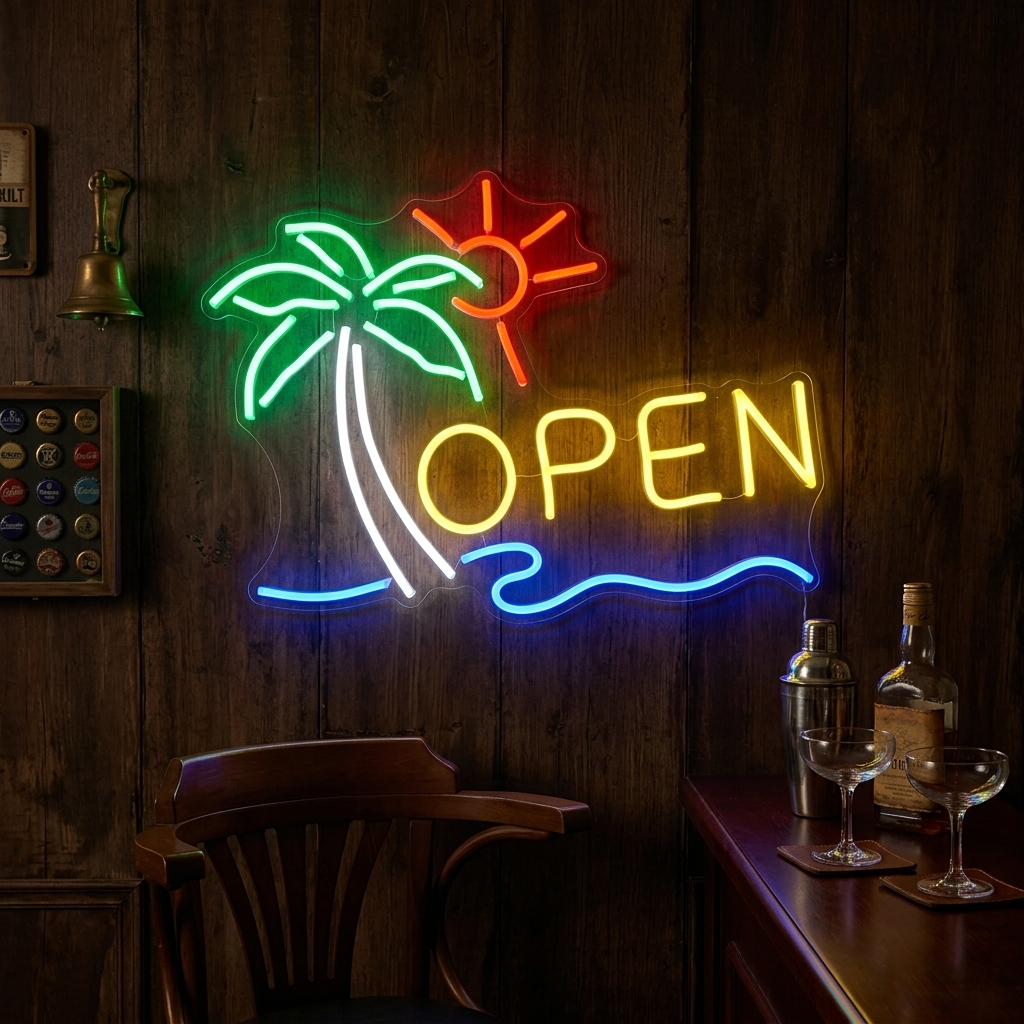"Open, Bar" Neonskilt