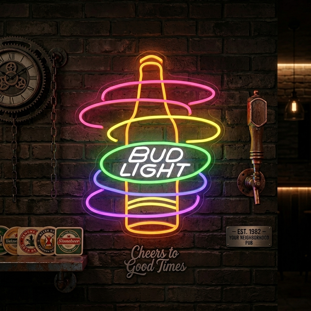 "Bud Light Rainbow Bottle" Neonskilt