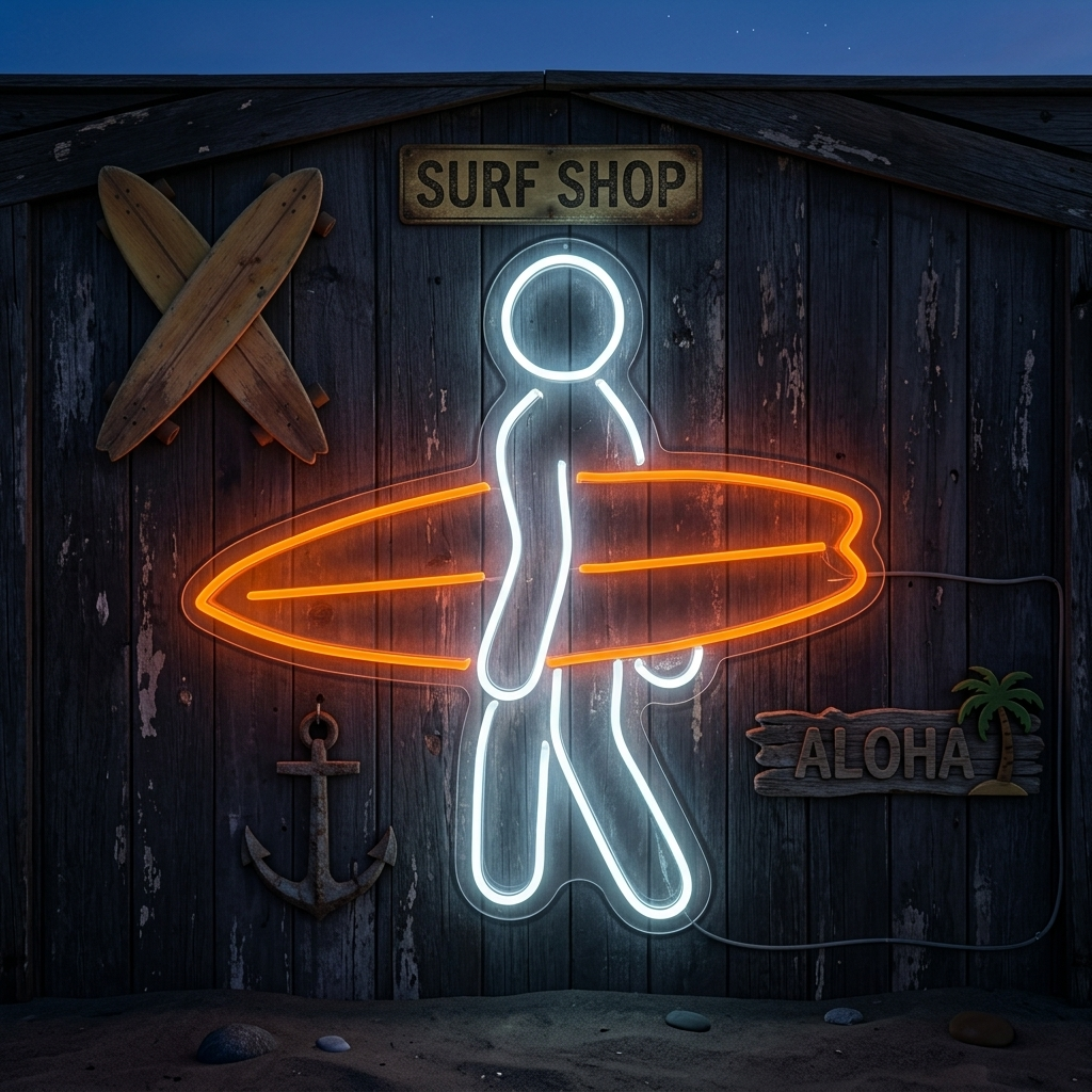 "Mann Som Bærer Surfebrett I Surfsporten" Neonskilt