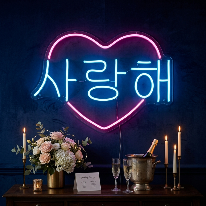 "Hjerteformet Koreansk Jeg Elsker Deg" Neonskilt