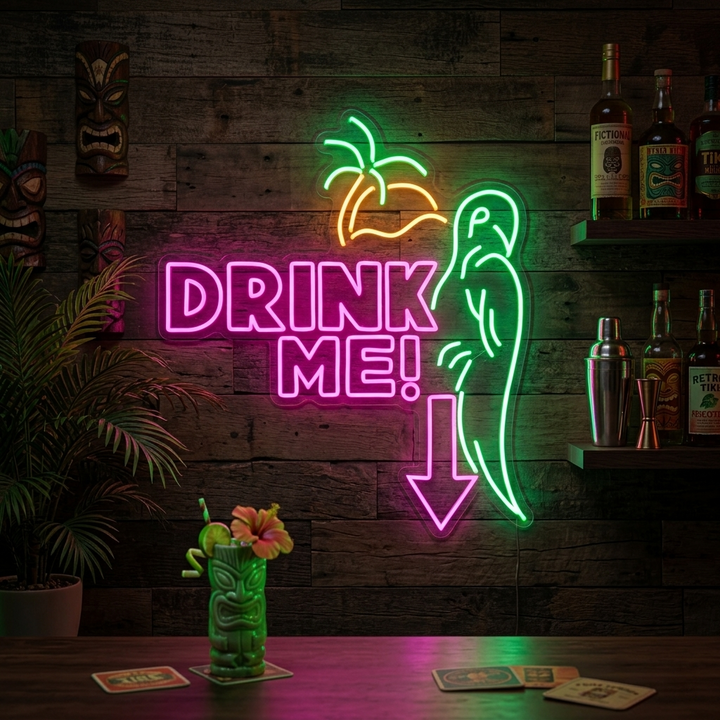 "papegøye, Drink Me" Neonskilt