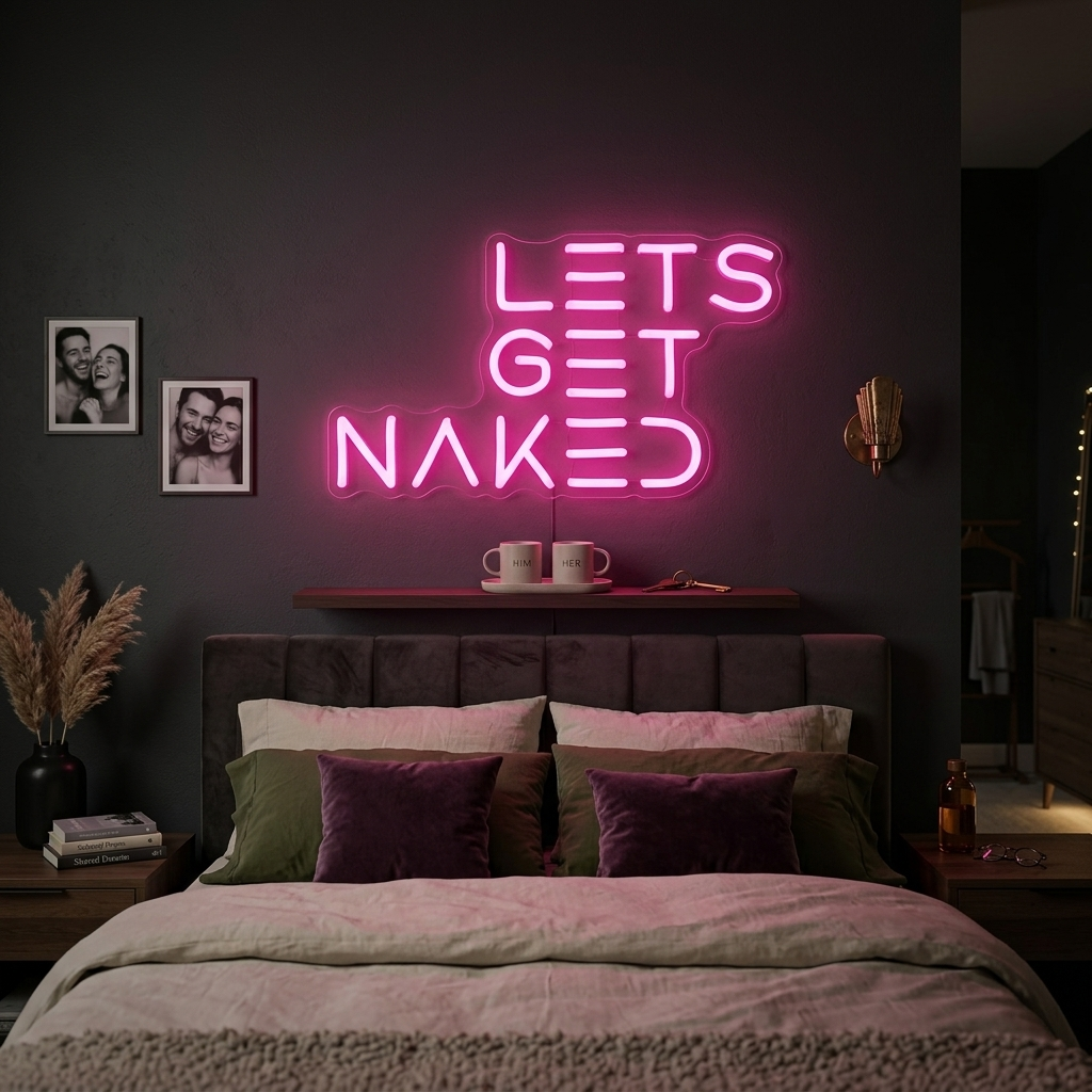 "Lets Get Naked Bathroom" Neonskilt