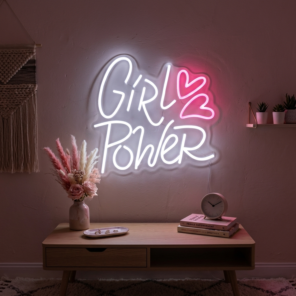 "Girl Power Hearts" Neonskilt