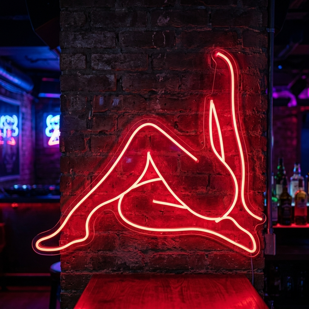 "Naken Jente Som Sitter I En Elegant Positur" Neonskilt