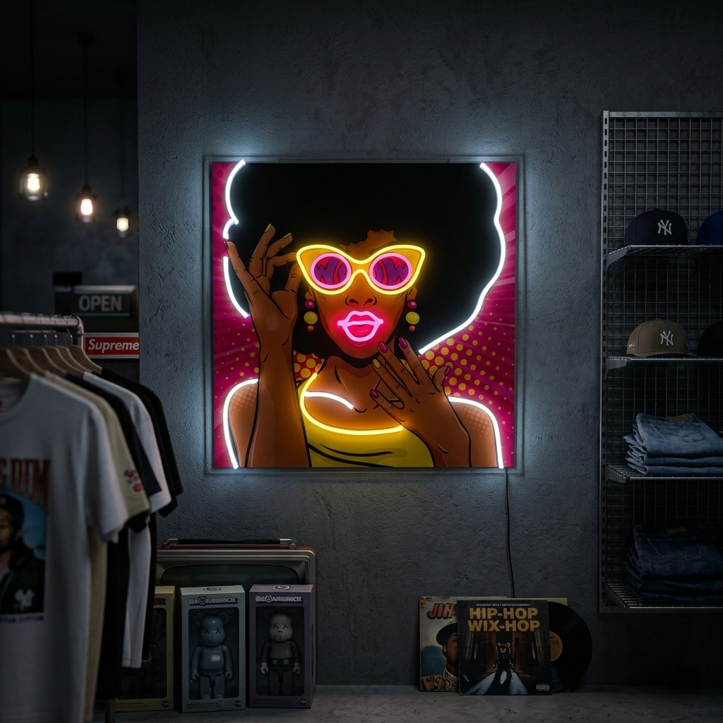 "50 -talls afroamerikansk jente, popkunst" UV-trykt LED-neonskilt
