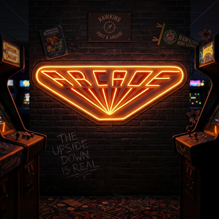 "Arcade, spilllogo, TV -inspirert, fans gave" UV-trykt LED-neonskilt