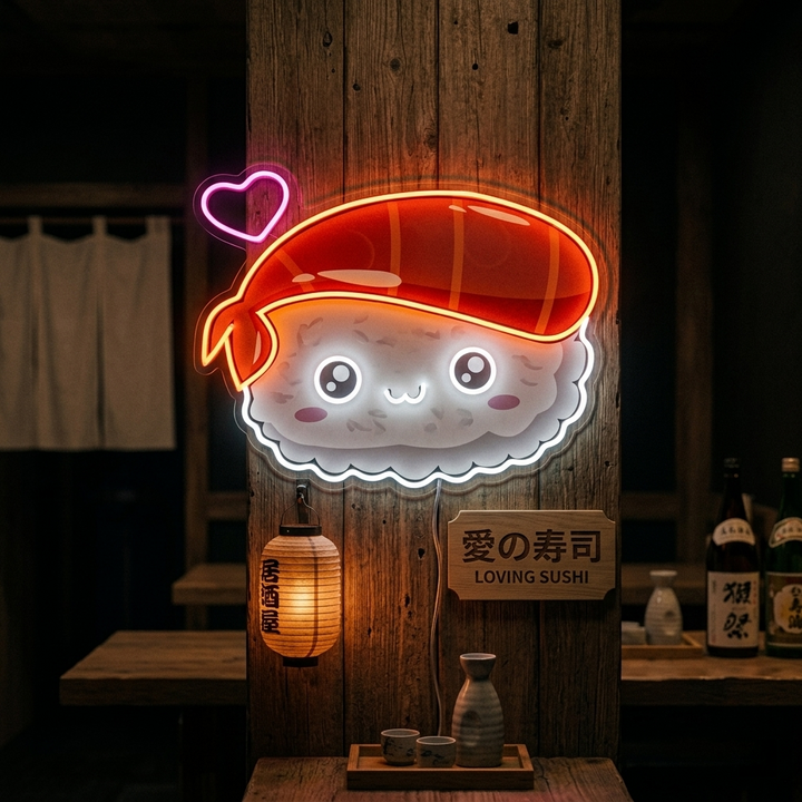 "Kawaii sushi, japansk mat" UV-trykt LED-neonskilt