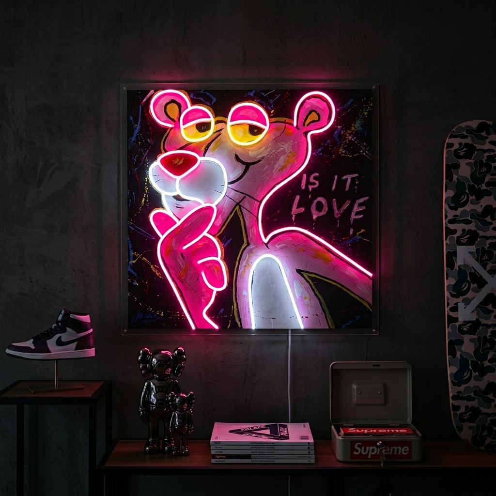 "Pink Think Panther, er det kjærlighet" UV-trykt LED-neonskilt