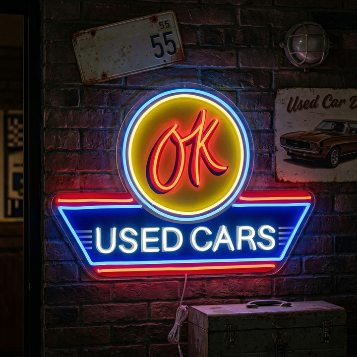 "Used Cars, biltjenestelogo" UV-trykt LED-neonskilt
